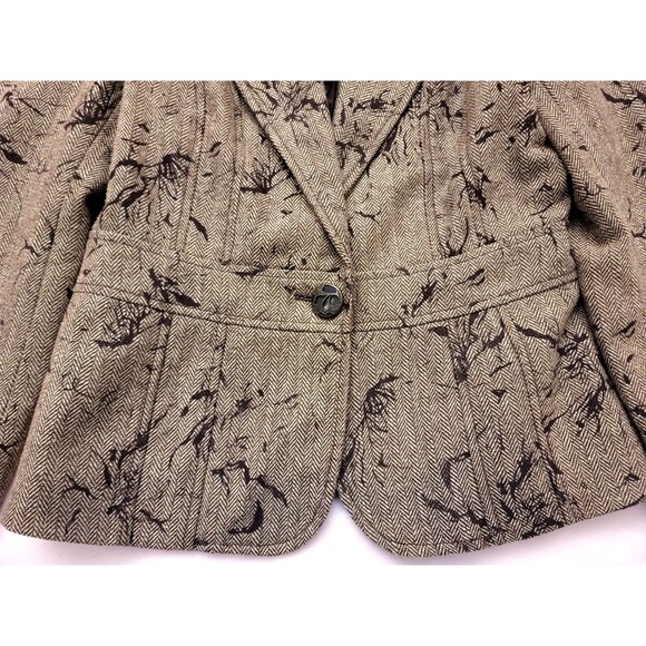 Coldwater Creek Womens Flocked Herringbone Tweed Wool Blazer JACKET Brown 6 - Picture 2 of 8